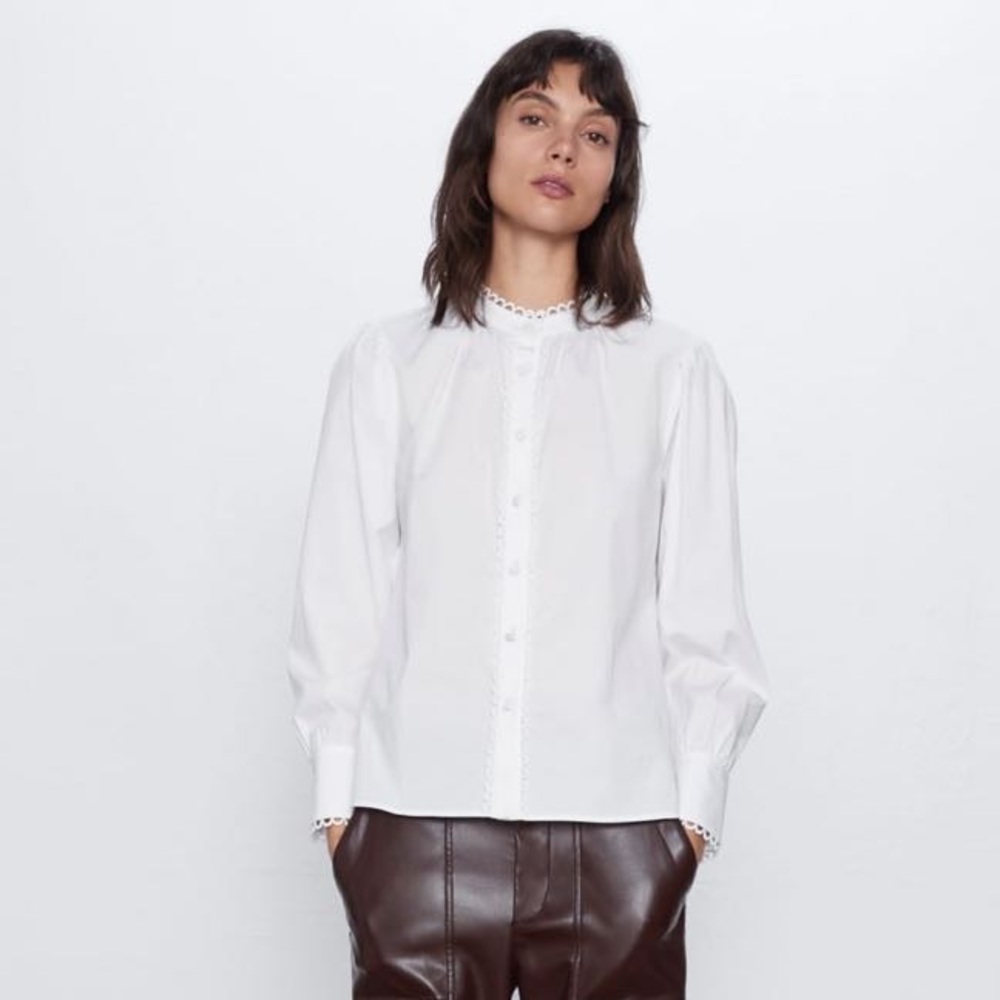 Zara Scalloped Poplin Blouse